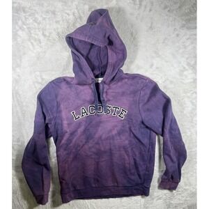 Lacoste Hoodie Mens Large Purple Tie Dye Pullover Fleece Graphic Logo Sweatshirt